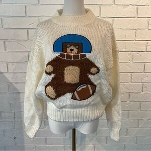 Vintage 90s Doubloons Teddy Bear Football Sweater Womens M/L